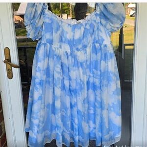Unique Vintage Cloud Print Belle Babydoll Dress
